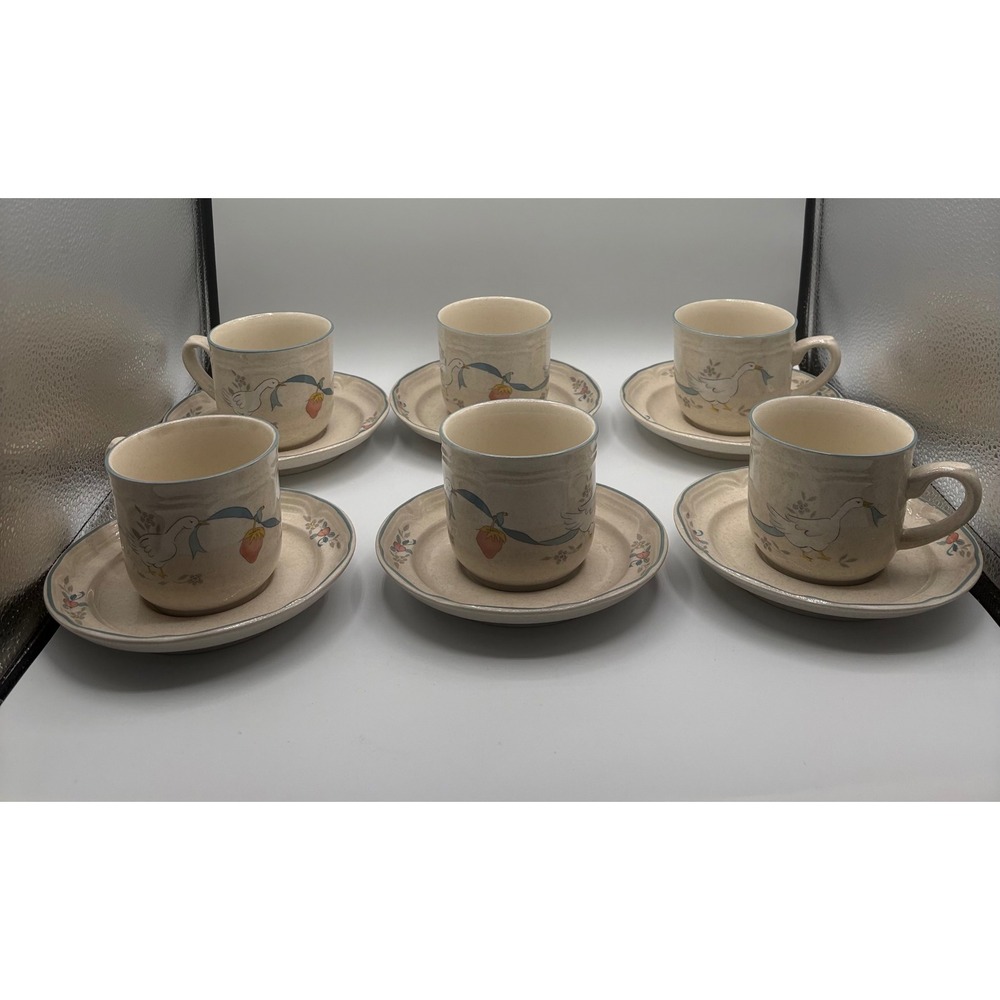 Vintage Country Goose Marmalade Stoneware Cup & Saucer Set of 6